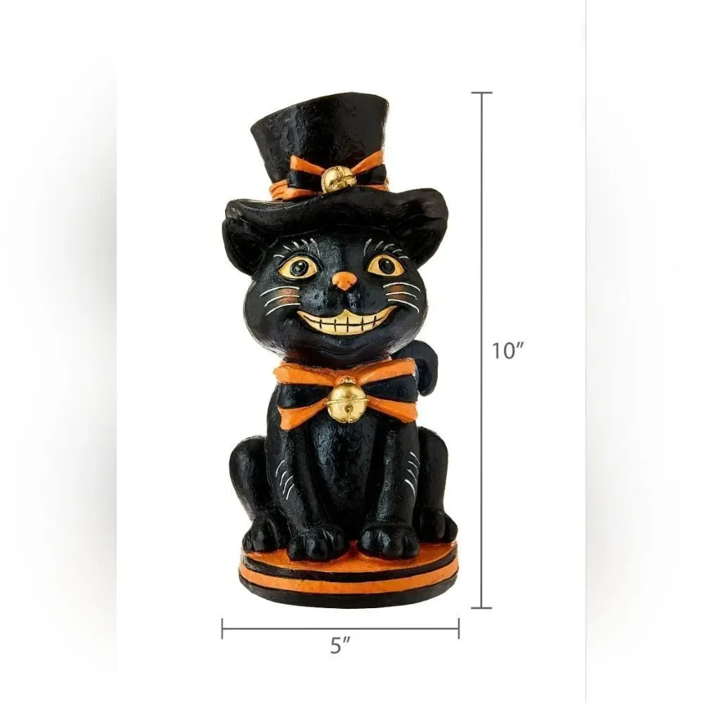 New Resin Vintage Cat Tabletop Decor, Black & Orange, 10